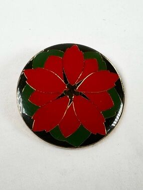 Vintage Hallmark Christmas Enamel Poinsettia Enamel Pin Brooch, Costume Jewelry